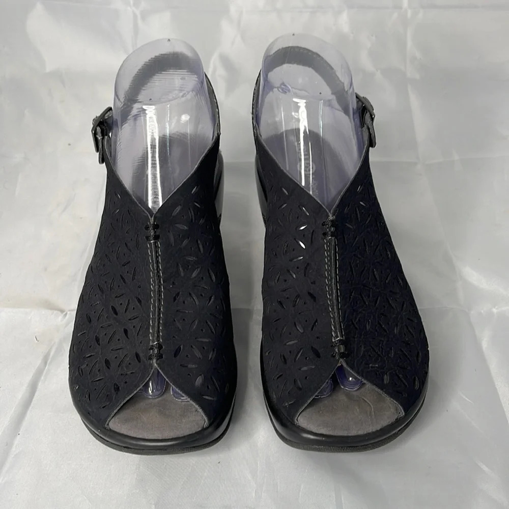 JBU Monica Black Peep Toe Slingback Clogs Adventure On Cutout Size 6.5M - Picture 3 of 15